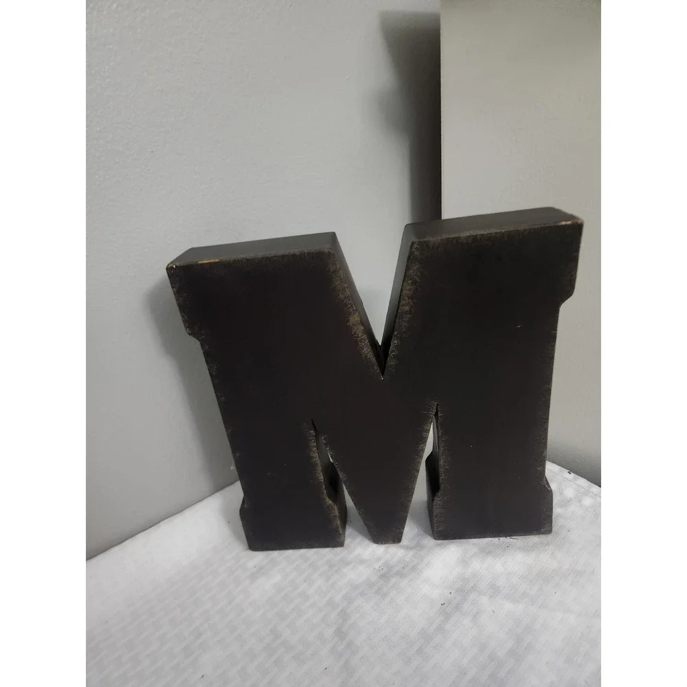 Rustic Distressed Metal Letter M Wall Decor Industrial Monogram Block Sign